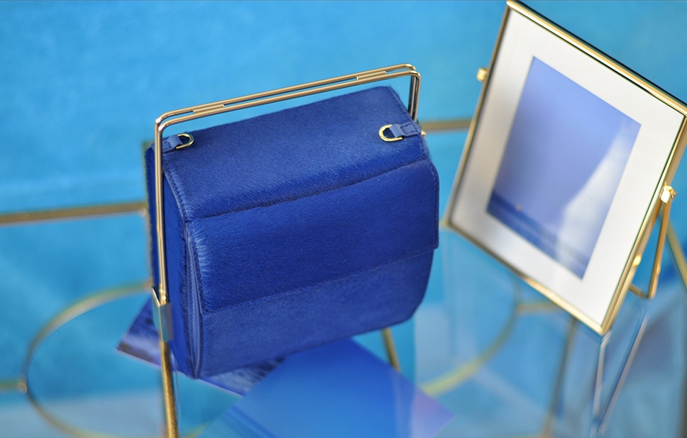 leather handbag blue